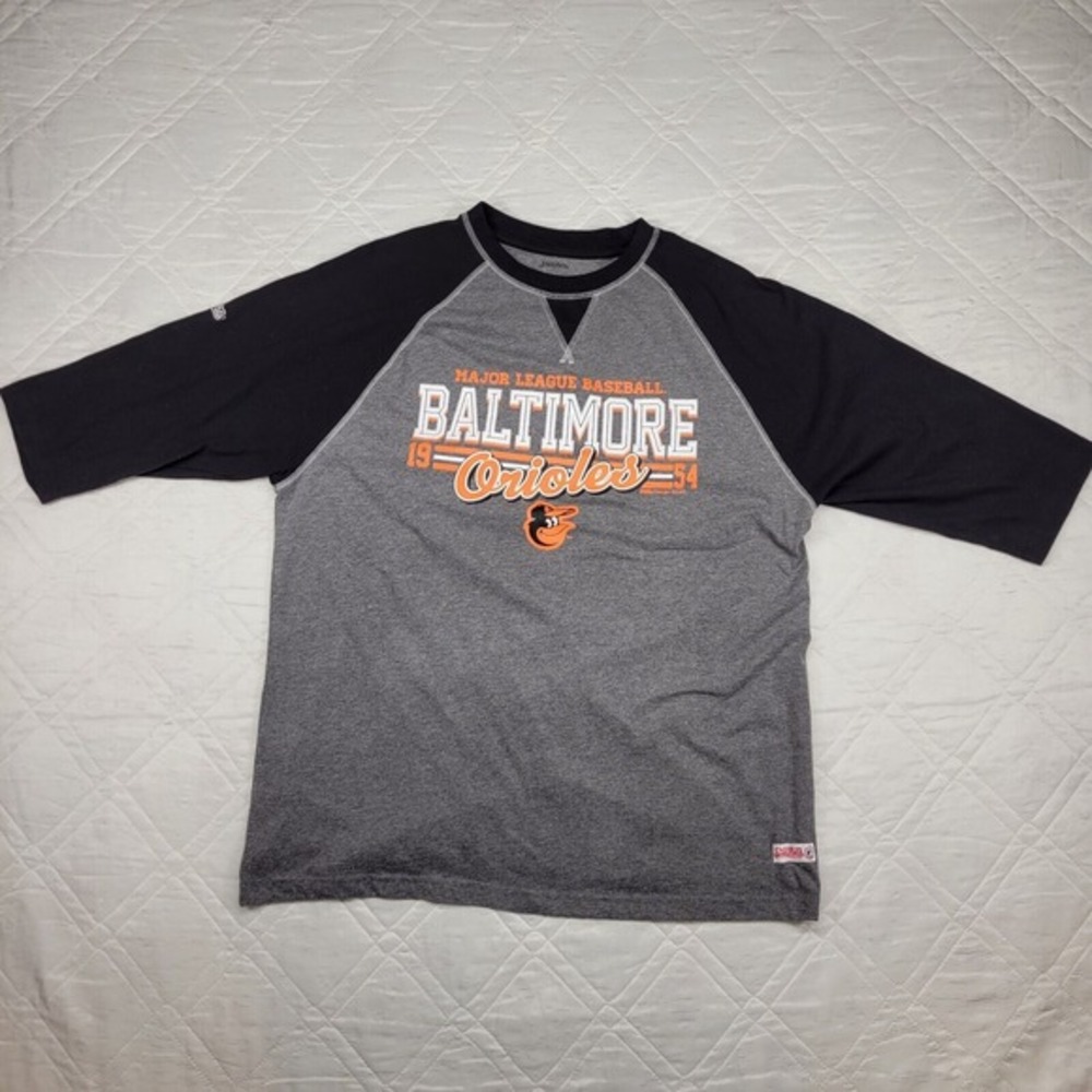 MLB‎ Baltimore Orioles 3/4 sleeve Stitches gray and black shirt XL